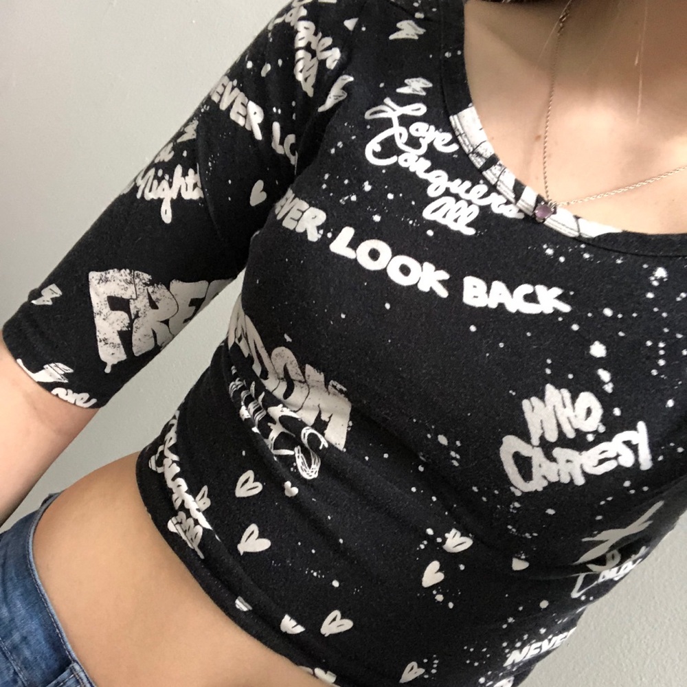 Forever 21 Black Graffiti Crop Top